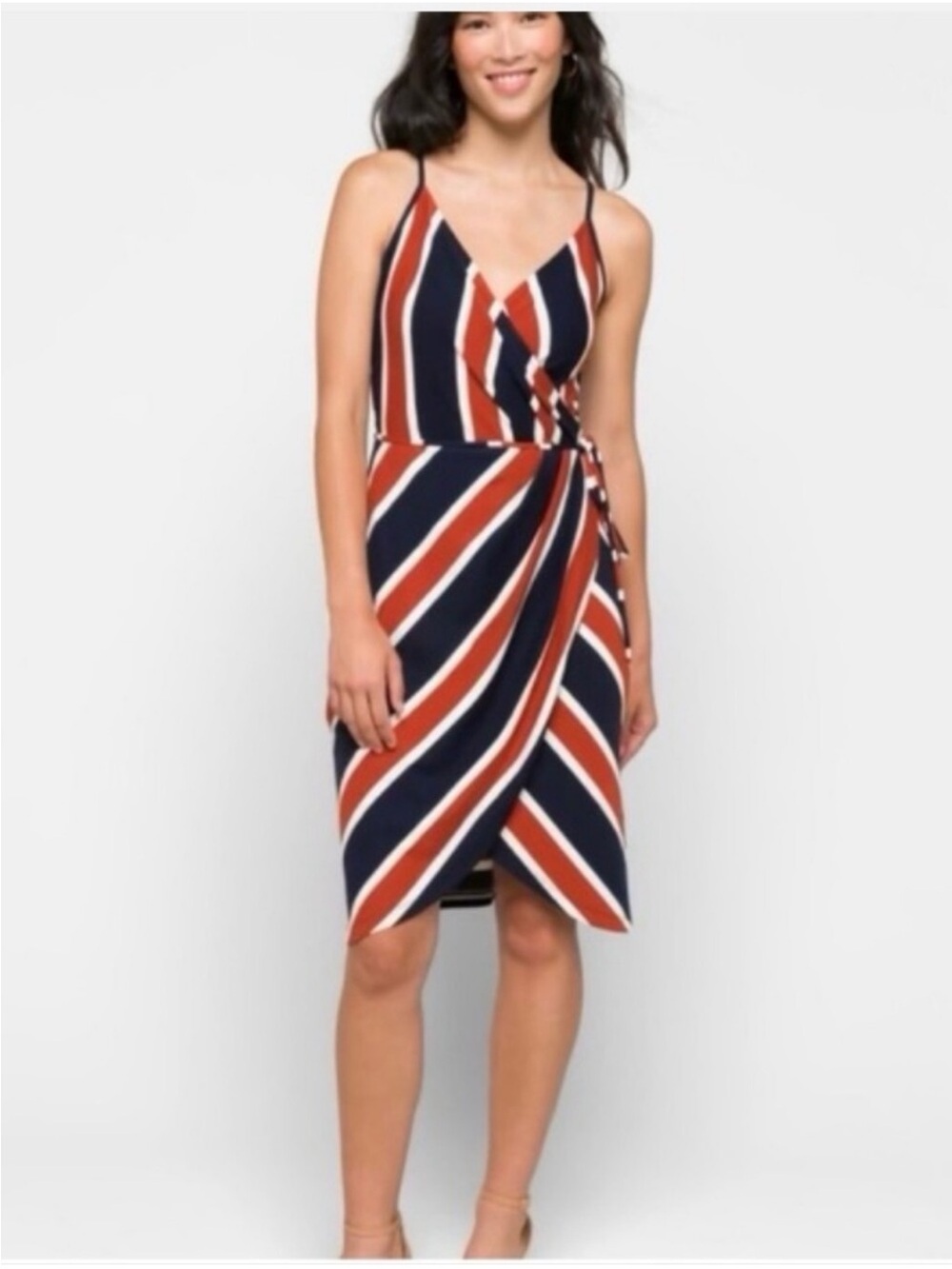 Market & Spruce Striped Wrap Midi Dress in Navy and Rust Large NWT